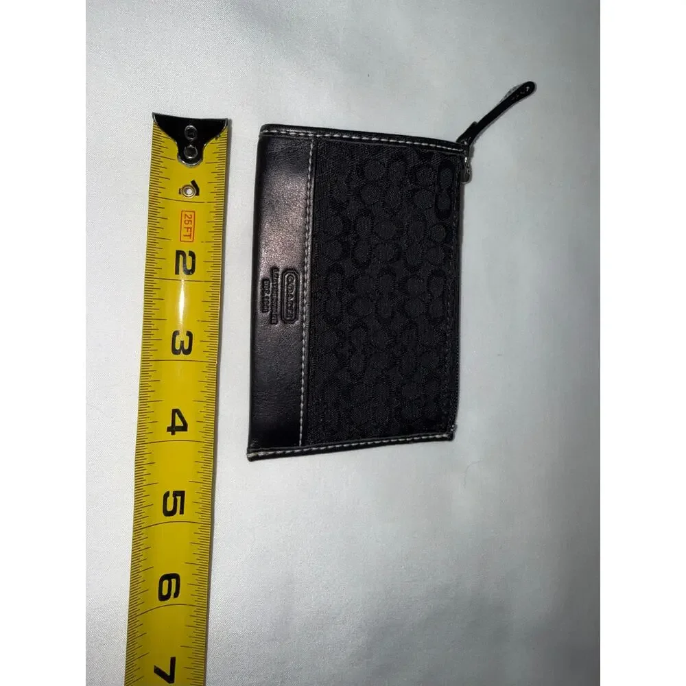 COACH Vintage Black Signature Jacquard Canvas Mini Skinny ID Case Coin Wallet